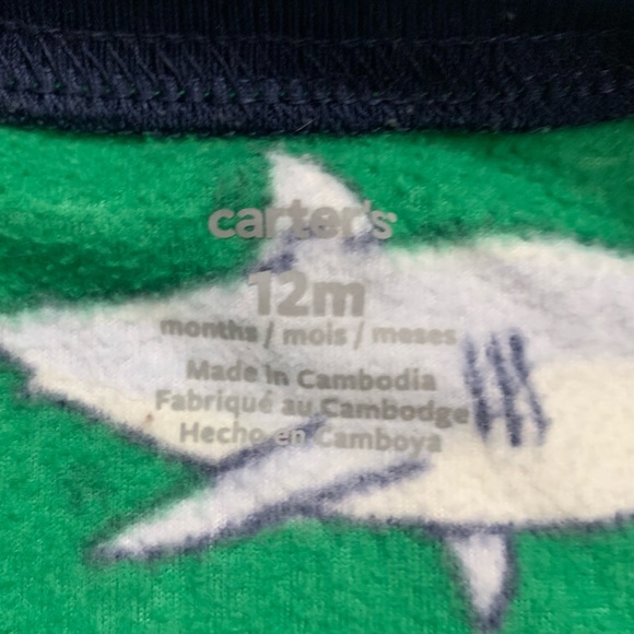 CARTER’S 1-Piece Green Christmas Shark Santa Holiday Fleece Footie PJs 12M - Picture 10 of 12